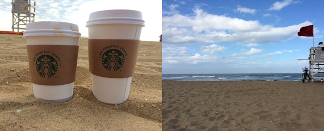 Coffee on the beach is the best // Glorpy water = empty beach!